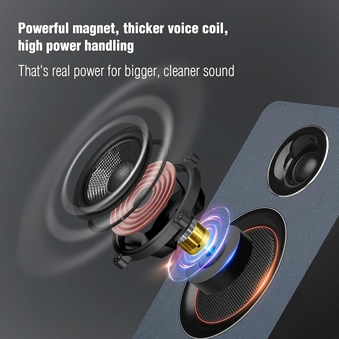 Computer Speakers for Desktop PC, Active Bookshelf Speaker with 3‘’ Carbon Fiber Woofer and Silk Film Tweeter ,Supports Bluetooth 5.3, USB-C, AUX/RCA Input for Record Player TV - Gray Stereo Set