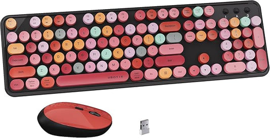 x UBOTIE Colorful Wireless Keyboard and Mouse Combo, Full-Sized Office Keyboard with Typewriter Flexible Keys, 2.4GHz Dropout-Free Connection, Optical Mouse for PC Laptop(Black Colorful)
