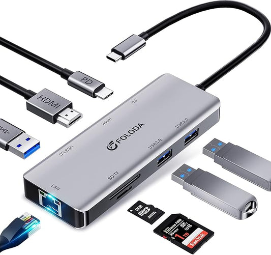 USB C HUB HDMI 4K@60Hz, 8-in-1 Docking Station, Multiports USB C Adapter with Gigabit Ethernet, PD 100W, 3*USBA 3.0, TF/SD, USB C Dock Compatible for MacBook Pro/Air, iPad Pro, iPhone 15, Dell, etc.