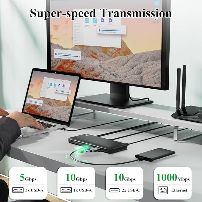Minthouz 12-in-1 Docking Station Triple Display, 4K@144Hz, 1x HDMI + 2X DisplayPort, 100W PD, 10Gbps USB-C/A, 1Gbps Ethernet, for Windows/Mac/Chrome