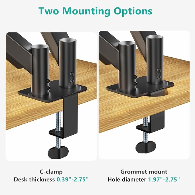WALI Dual Monitor Mount for 17-32 inch Screens, Dual Monitor Arms for 2 Monitors Holds 19.8 lbs, Adjustable Gas Spring Dual Monitor Stand for Desk, VESA Mount 75x75/100x100mm (GSMP002), Black