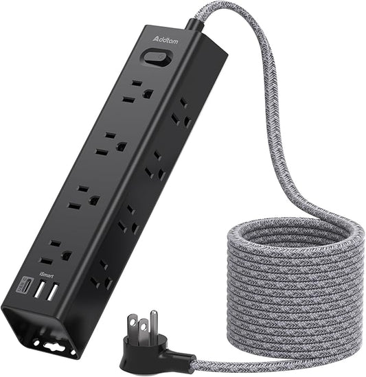 Surge Protector Power Strip - 20 FT Extension Cord, Power Strip with 12 Widely AC Outlet 3 USB, Flat Plug Wall Mount Overload Protection, 1050J, Desk Charging Station for Home Office, ETL Listed,Black