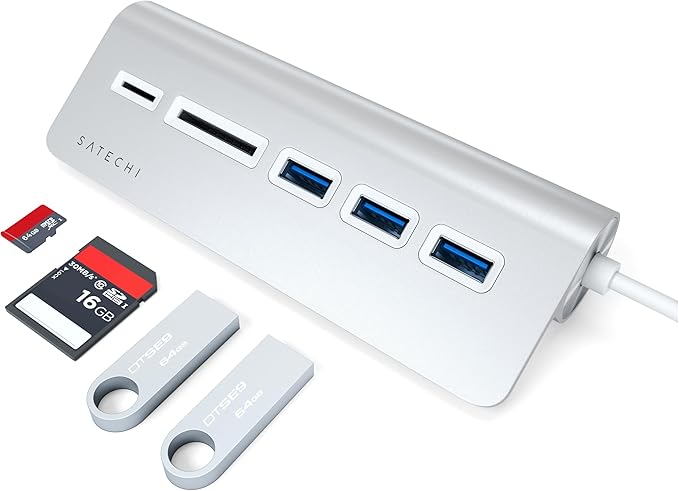 Satechi USB C Hub for Desktop, USB C Hub with 3 USB-A 3.0 Data Ports, Micro/SD Card Readers, USBC Hub for MacBook Air/Pro M5/M4, Dell, HP, Surface, Lenovo - Silver