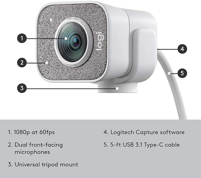 Logitech StreamCam - White - 1080P HD 60fps Streaming Webcam (Renewed)