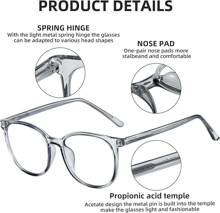 FONHCOO Blue Light Blocking Glasses Fashion Round TR90 Frame Transparent Eyewear Anti UV Computer Glasses for Women Men