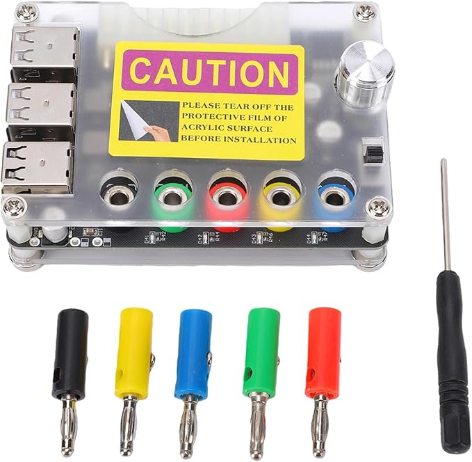 Hilitand Power Supply Expansion Board, Acrylic Enclosure with 6 USB Ports and Adjustable Voltage, for Network Communication Devices and Low Power Modules