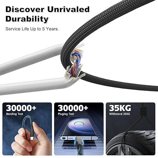 USB 4 Cable 16.5FT /5M, 20Gbps Data Transfer & 240W PD 3.1 Charging, Supports 5K/4K@60Hz Video, Compatible with Thunderbolt 4/3, MacBook, SSD, Docking Station, VR Headset, XPS, Surface Pro,black