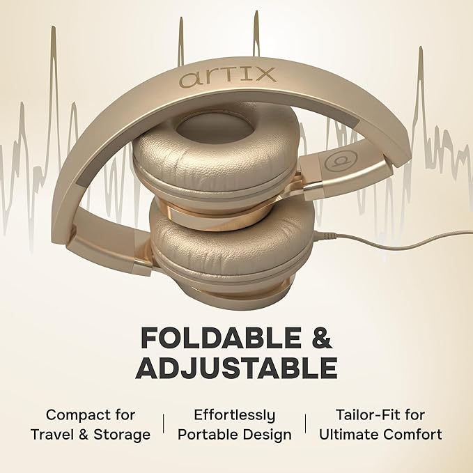 ARTIX CL750 Wired Headphones with Mic & Volume Control — Noise Isolating On-Ear Headphones for Computer and Laptop Wired, Plug in Corded Headphone with Wire (Foldable, Aux Jack 3.5mm)