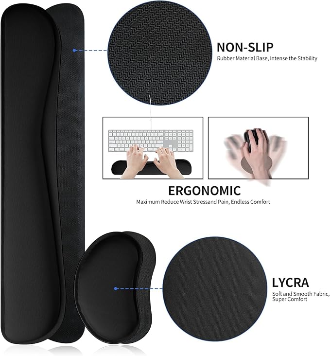 Desk Pad Mat Set,3-in-1Large Mouse Pads with Wrist Rest and Keyboard Pad, Desk Mats for Keyboards and Mouses, Ergonomic Keyboard and Mouse Mat Set for Office Home(Black Grey,31.5" x 15.7")