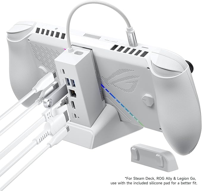 JSAUX Docking Station for ROG Xbox Ally X (2025)/ROG Ally X/ROG Ally/Steam Deck/Legion Go, 6-in-1 Dock with HDMI 4K@120Hz, Gigabit Ethernet, USB A & USB C 3.2 Gen 1, 100W Charging - HB0609 White