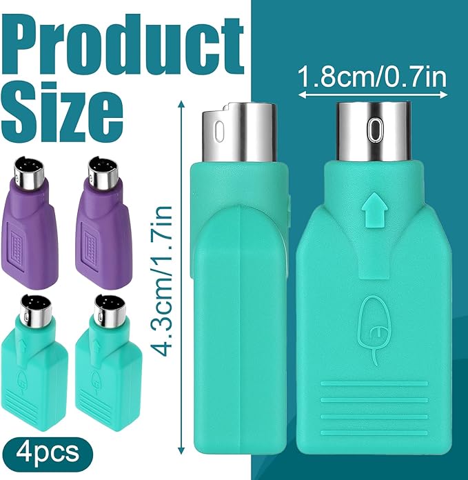 4 Pcs PS/2 to USB A Adapter Male to Female Keyboard Adapter 2 Colors USB Female t o PS/2 Male Converter for Mouse and Keyboard PS-2 Jack t o USBs A Plug Replacement for Desktop PC Laptop Notebook