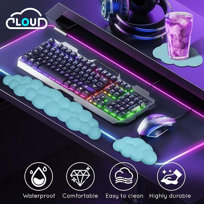 Cloud Wrist Rest for Computer Keyboard and Mouse - Ergonomic Memory Foam With Non-Slip Base - Extended Arm Support for Typing Pain Relief, Office, Gaming