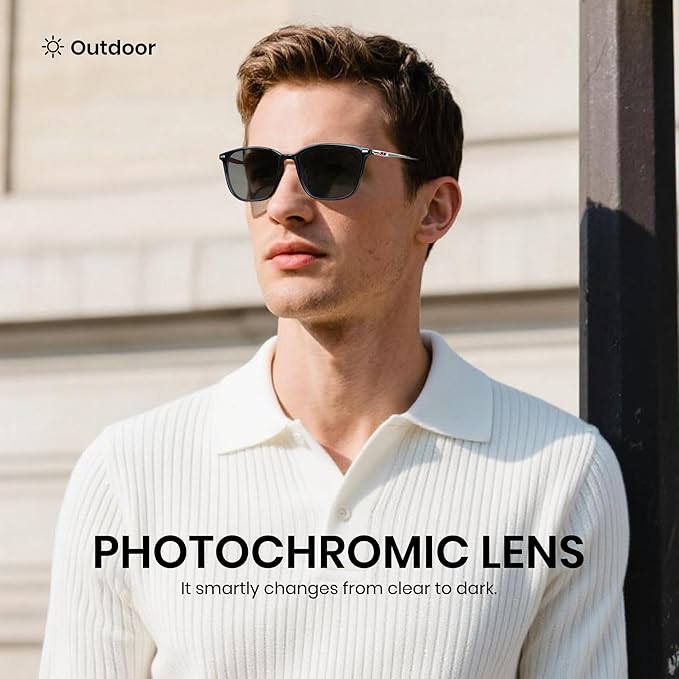Cyxus Blue Light Blocking Glasses Photochromic Men Square Computer Gaming UV400 Protection 8208iT43
