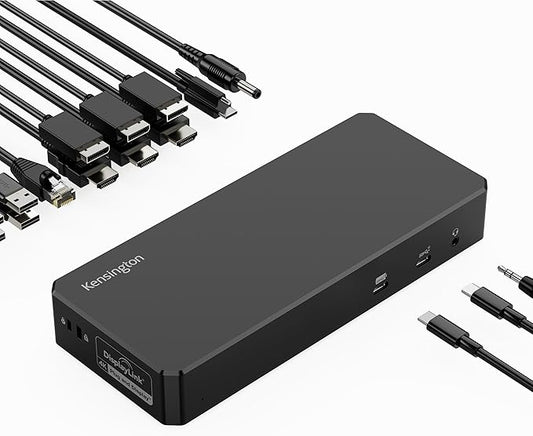 Kensington DisplayLink 4K Docking Station, Triple 4K for MacBook Pro/Air M1/M2/M3/M4, 14ports, 3xHDMI/3xDisplayPort,4xUSB A,2xUSB C 3.2, Ethernet, Audio, 100W PD (K33621NA)