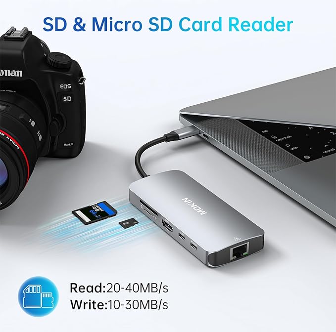 USB C Adapters for MacBook Pro/Air,Mac Dongle with 3 USB Port,USB C to HDMI, USB C to RJ45 Ethernet,MOKiN 9 in 1 USB C to HDMI Adapter,100W PD Charging, USB C to SD/TF Card Reader USB C Hub