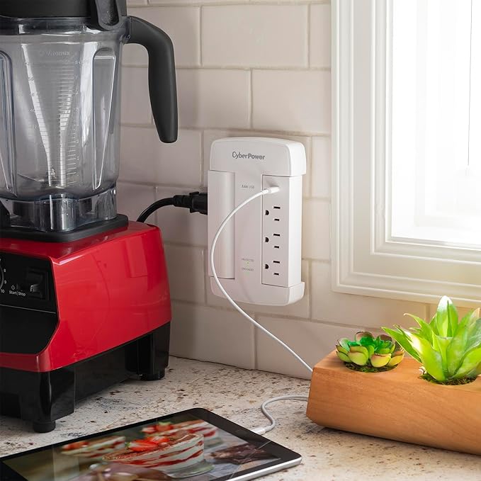 CyberPower CSP600WSURC5 Professional Surge Protector, 900J/125V, 6 Swivel Outlets, 1 USB-C Charge Port, Wall Tap Design, White, UL listed