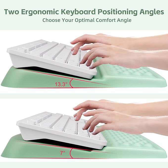 MOSISO Keyboard Stand with Wrist Rest, Ergonomic Keyboard Riser with Wrist Rest Support Pad, Non-Slip Base Pain Relief & Easy Typing Cushion with Massage Memory Foam for Home Office, Mint Green