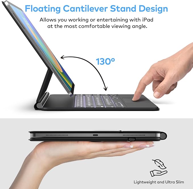 Keyboard Case for iPad Air 13 (M4 2026/M3 2025/M2 2024) and iPad Pro 12.9 inch 6th/5th/4th/3rd Generation–Magic-Style Magnetic Keyboard Case with Multi-Touch Trackpad – Floating Cantilever Stand