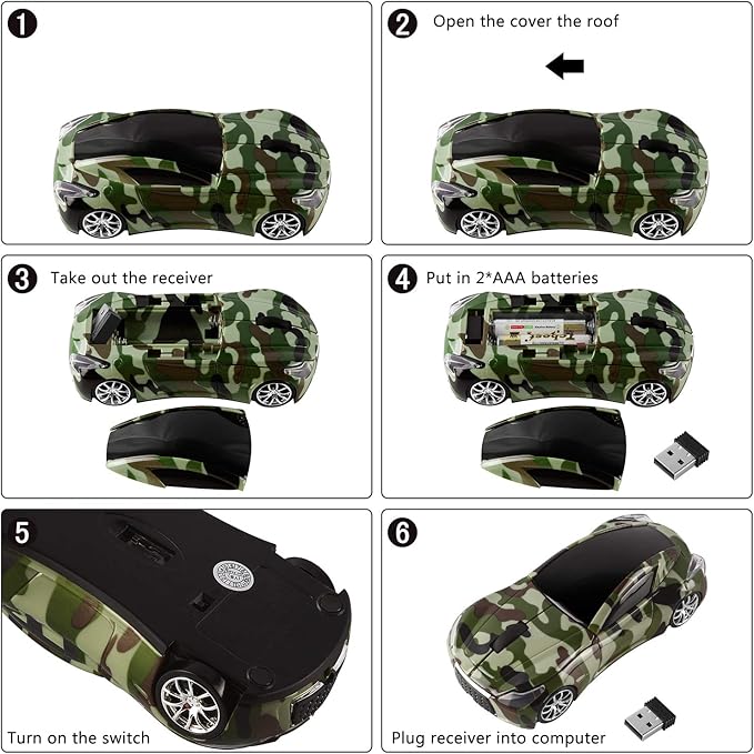 elec Space Cool Sport Car Shape 2.4GHz Wireless Mouse Optical Cordless Mice with USB Receiver for PC Laptop Computer 1600DPI 3 Buttons