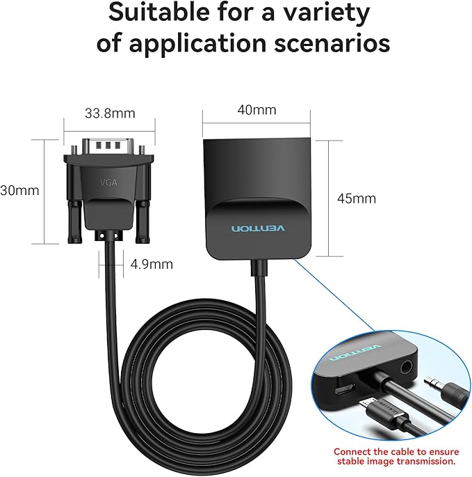 VENTION VGA to HDMI Adapter 1.5FT-1080P Video Dongle Adaptador VGA Converter with Audio Cable and Micro USB Cable,Male to Female for PC,Monitor HDTV (Note: VGA to HDMI Only, Not Bi-Directional)