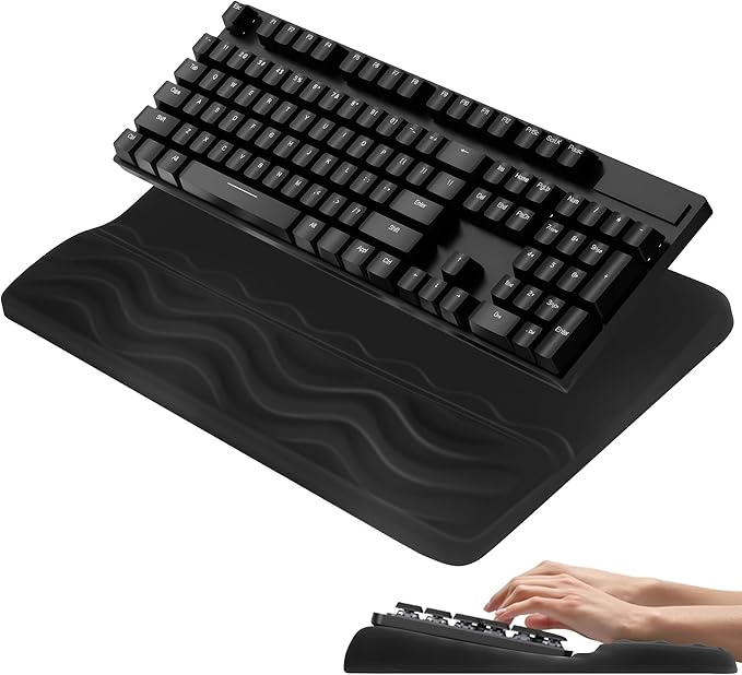 HONGZHONG Keyboard Stand with Wrist Rest, Extra Large Computer Wrist Support Pad, Comfy Ergonomic Keyboard Riser Holder for Relieve Hand Pain, Black (Wave Type)