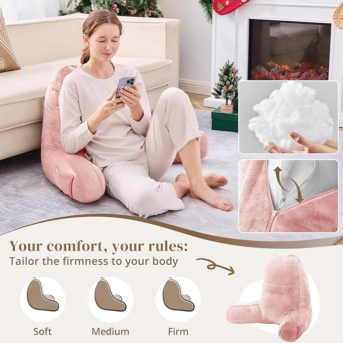 Sasttie Reading Pillow, Pillows for Reading or Relaxing – Ergonomic Support for Head, Neck, Back, and Lumbar, 21-Inch, Peach Pink