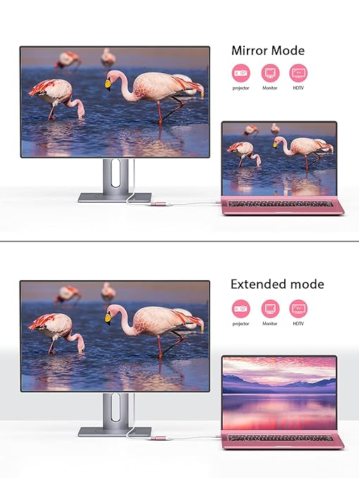 QGeeM USB C to HDMI Adapter 4K Cable, USB Type-C to HDMI Adapter [Thunderbolt 3/4] HDMI for Laptop MacBook Pro/Air, iPhone 15 16 17 Pro max, Dell XPS, Pixelbook, iMac,Thinkpad,Surface,IPad Pro. -Pink