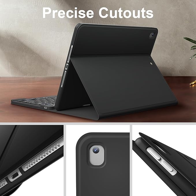 Keyboard Cases for iPad 9th Generation 8th Gen, 7th Gen, Pro 10.5 Inch Air 3rd Gen. Removable Magnetic Cover Sheet Built-in Pencil Holder and Stylus Pen, Adjustable Angles Stain Resistant Cover, Black