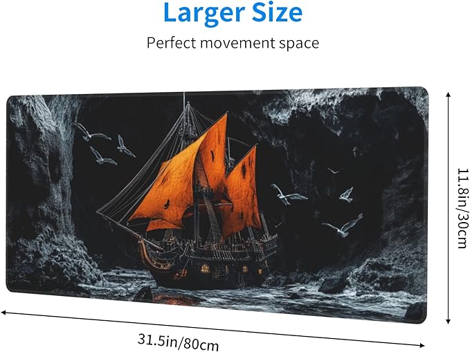 Pirate Ship Desk Mat Large Gaming Mouse Pad Pirate Ship Extended Mousepad Big in Laptop Computer Mouse Keyboard Mat for Office Desk Decor 31.5x12 in