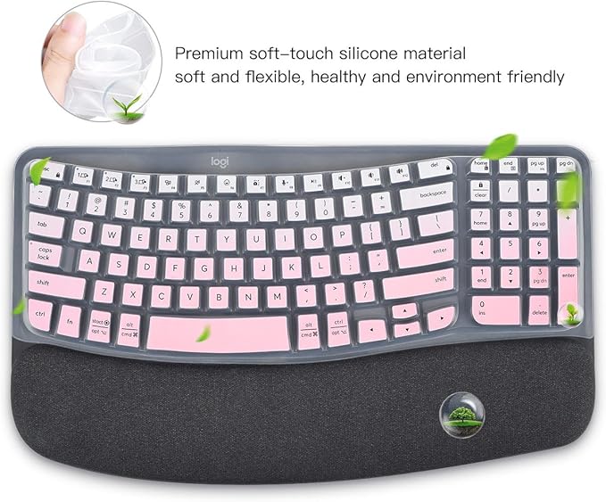 Keyboard Cover Skin for Logitech Wave Keys MK670 Combo Keyboard Skin, Logitech Wave Keys Wireless Ergonomic Keyboard Cover Protector Skin, Logitech Wave Keys MK670 Accessories, Ombre Pink