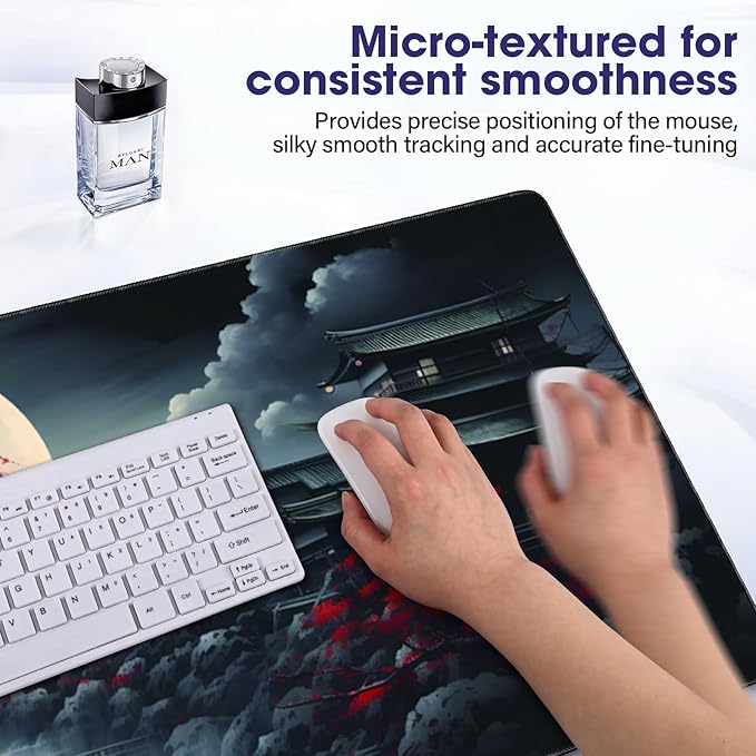 Full Desk Mouse Pad with Stitched Edges, 35.4” x 15.6” Waterproof Surface & Non-Slip Rubber Base – Ideal for Gaming, Office and Home