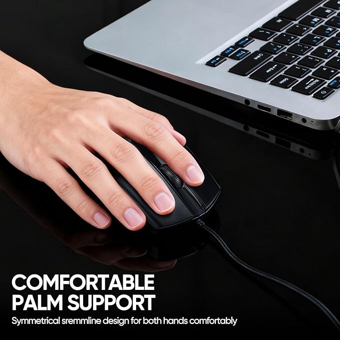 Wired Keyboard and Mouse Combo, Full-Sized Ergonomic Computer Keyboard and Optical Wired Mouse for Windows, Mac OS Desktop/Laptop/PC-Black