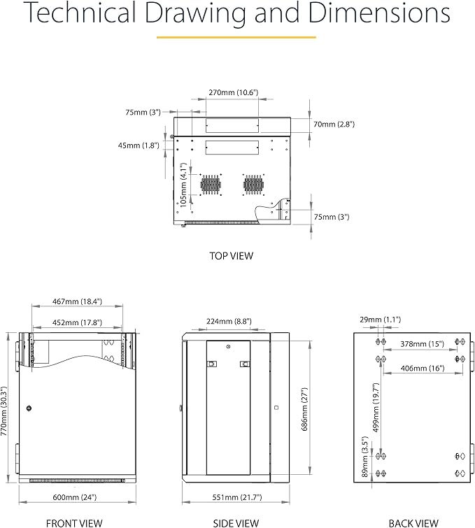 StarTech 4-Post 15U Wall Mount Network Cabinet w/ 1U Shelf, 19" Wall-Mounted Server Rack Kit for IT / Data Computer Equipment, Ships Fully Assembled
