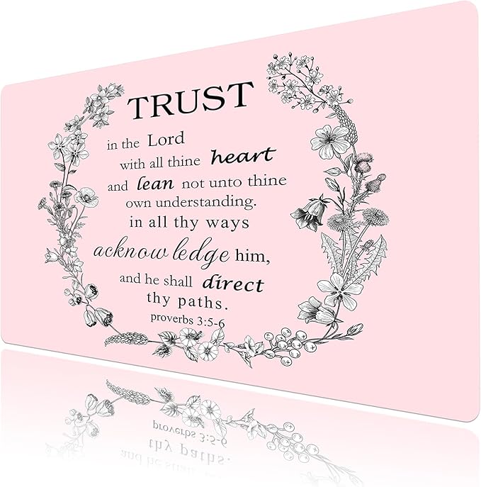 EOBTAIN Pink Large Mouse Pad Bible Verse Keyboard Mat 31.5x15.7 Inch Scripture XXL Extended Desk Mat Smooth Non-Slip Rubber Mousepad Relaxing Spiritual Desk Accessories for Office Home
