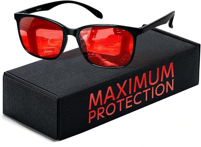 TIJN Sleep Glasses for 99.9% TR90 Blue Green Light Blocking Dual AR Coatings Red Lens for Computer Gaming Reduce Eyestrain, Black