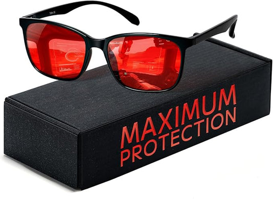 TIJN Sleep Glasses for 99.9% TR90 Blue Green Light Blocking Dual AR Coatings Red Lens for Computer Gaming Reduce Eyestrain, Black