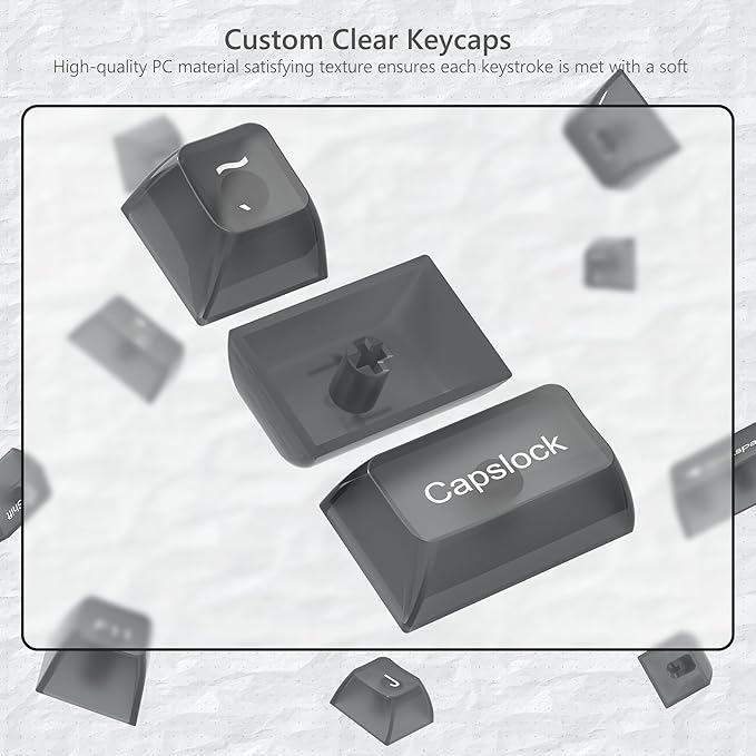 Womier Keyboard Keycaps Jelly, Black Keycaps Clear 60 65 75 100 Percent, Transparent Cute Custom Key Cap Set for Cherry MX, Kailh, Outemu, Gateron Mechanical Keyboards(MDA Profile)