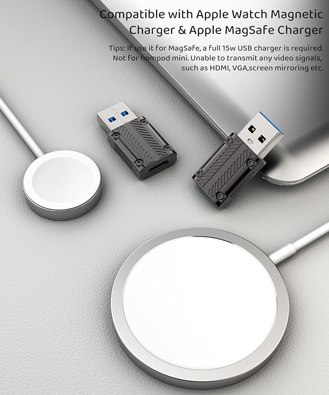 USB to USB C Adapter Pack-2,Type C Female to USB Male Converter Compatible with Apple MagSafe Watch 7/8/9/10/SE/Ultra, iPhone 16 15 14 13 12 Mini Pro Max,iPad,Galaxy Note,Google Pixel 9 8 7