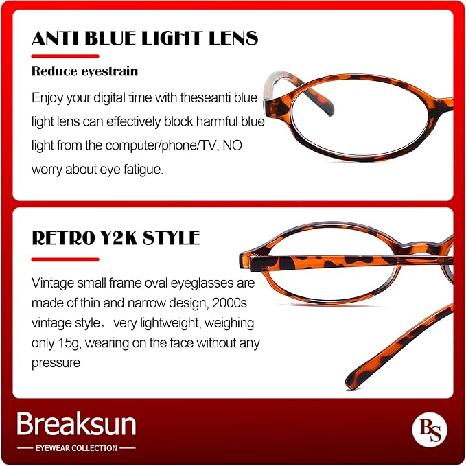 Retro Small Oval Glasses for Women Men 90s Small Face Blue Light Eyeglasses Cosplay Y2K Fake Glasses
