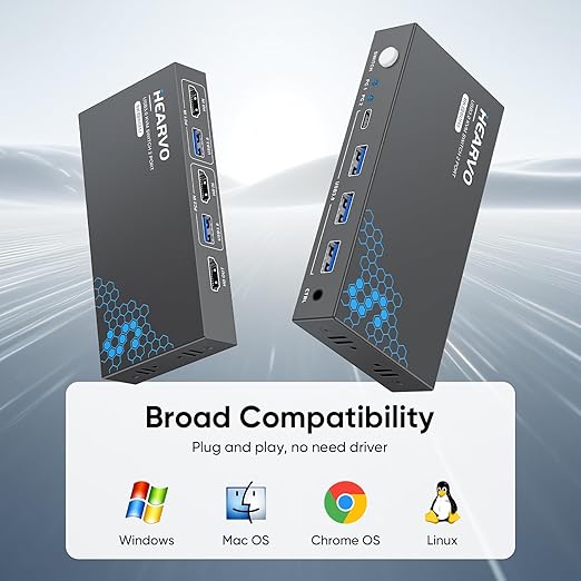 Hearvo USB 3.0 HDMI KVM Switch 1 Monitor 2 Computers, 8K@60Hz KVM Switches for 2 Computers Sharing Monitor Keyboard Mouse Hard Drives Printer,with EDID Adaptive,2*USB Cable and Controller -S7229H