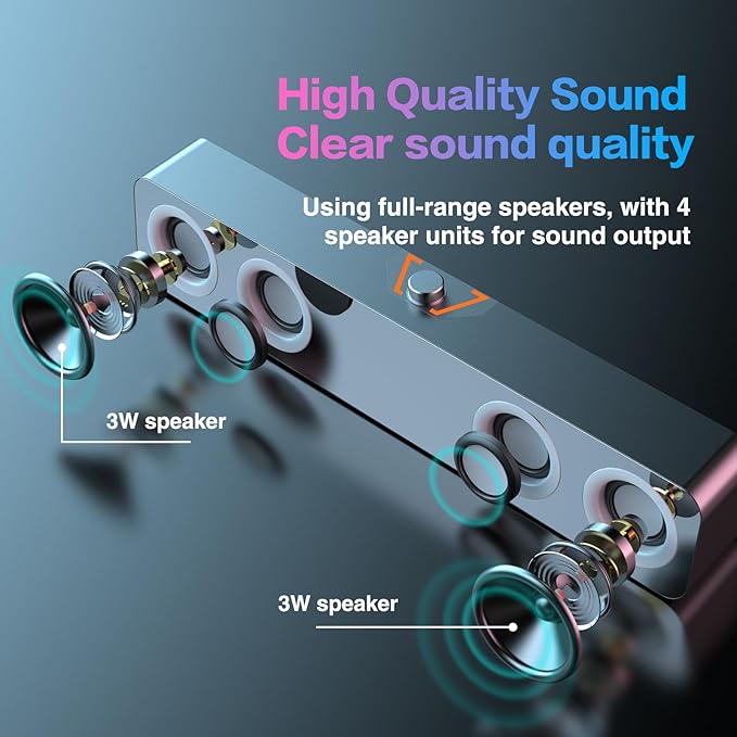 Elimavi Computer Speakers for Desktop PC, 2.0-Channel Speakers with Static LED Lighting and Volume Control, Featuring a 3.5mm Input and USB Powered Plug and Play, Compatible with Monitors, laptops