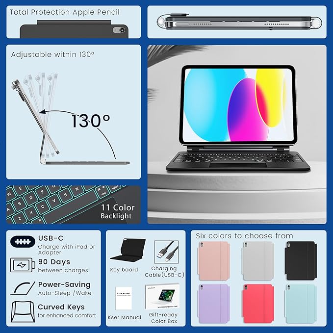 for iPad 11th(A16, 2025)/10th Generation Case with Keyboard, Magic Keyboard 2022, Springy Backlit Keys, Stain-Resistant Surface, Multi-Touch Trackpad,Black