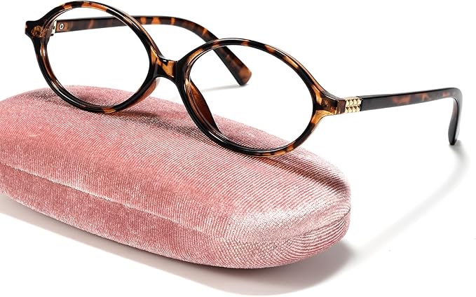 Slocyclub Fashion Oval Blue Light Blocking Glasses for Women Men Vintage Oval Small Frame Eyeglasses Retro Glasses with Eyeglass Case, Whiskey Tortoise