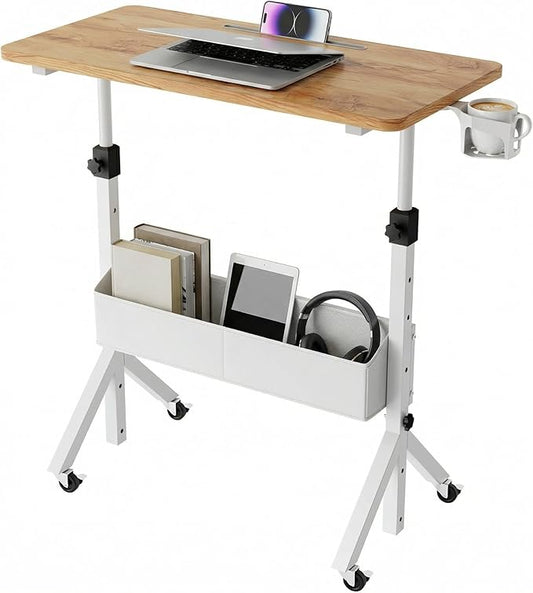 HUANUO Portable Standing Desk Adjustable Height, Mobile Stand Up Desk for Walking Pad and Treadmill, Rolling Computer Table with Wheels, 31.5"x15.75" Height 28.7"-46.1", Light Rustic