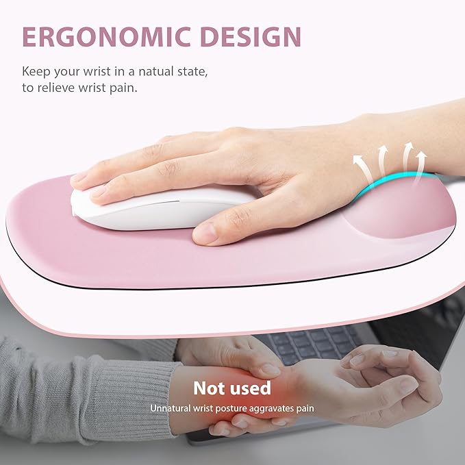 Ospelelf Wrist Rest for Keyboard and Mouse Ergonomic Mouse Pad with Wrist Support Memory Foam Wrist Rest for Computer Keyboard,3-in-1 Gel Mouse and Keyboard Pad for Office Pink