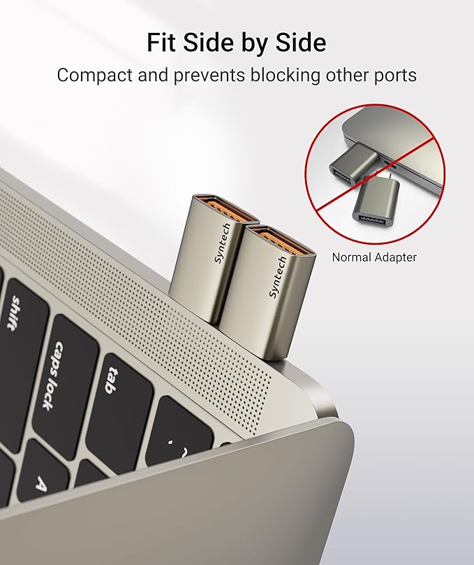 Syntech USB C to USB Adapter, 10Gbps USB3.2 Gen 2 Fit Side by Side, Type C Male to A 3.2 Female Adapter Compatible with iPhone 17e 17 Pro Max/iPad/iMac/MacBook Pro & Thunderbolt 4/3 Devices, Starlight