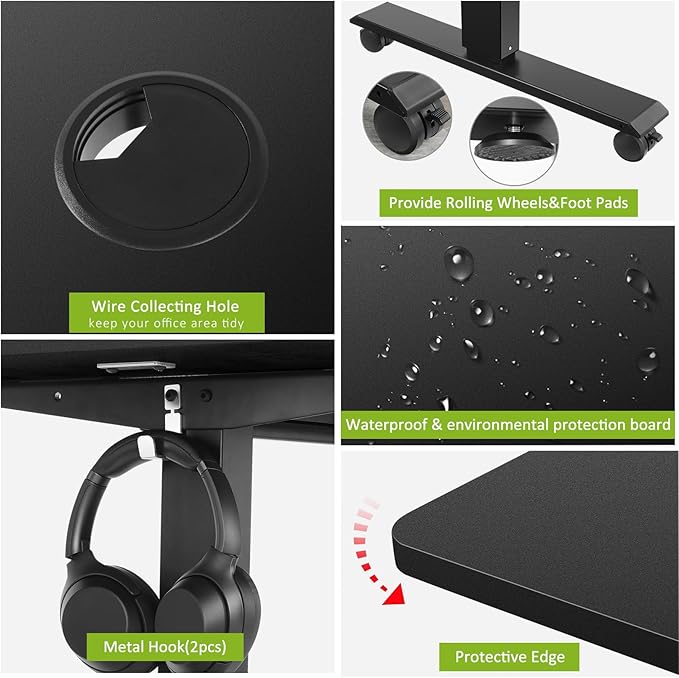 farexon Electric Standing Desk Adjustable Height, 71 x 28 Inch Sit Stand up Desk with Large Mouse Pad, Double Metal Hook,4 Wheels,4 Memory Preset Heights Home Office Computer Desk,Black