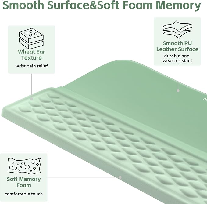 MOSISO Keyboard Stand with Wrist Rest, Ergonomic Keyboard Riser with Wrist Rest Support Pad, Non-Slip Base Pain Relief & Easy Typing Cushion with Massage Memory Foam for Home Office, Mint Green
