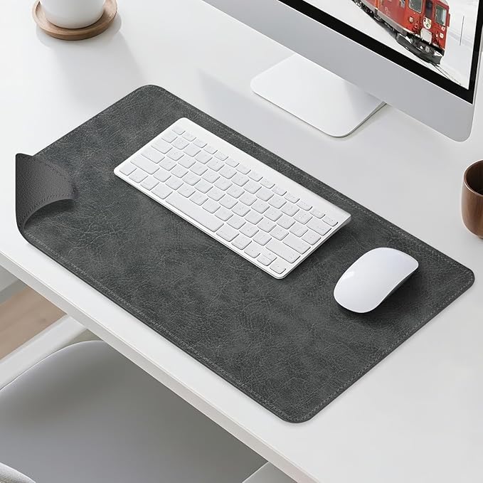 Imitation Crazy Horse Leather Desk Mat - Waterproof Desk Pad - Ideal for Large Mouse Pad and Desk Mats on Top of Desks (Gray+Dark Gray, 33"*13")