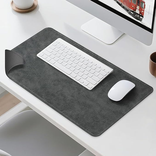 Imitation Crazy Horse Leather Desk Mat - Waterproof Desk Pad - Ideal for Large Mouse Pad and Desk Mats on Top of Desks (Gray+Dark Gray, 33"*13")